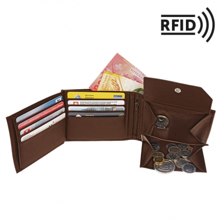 welltravel Portefeuille en cuir avec RFID, brun